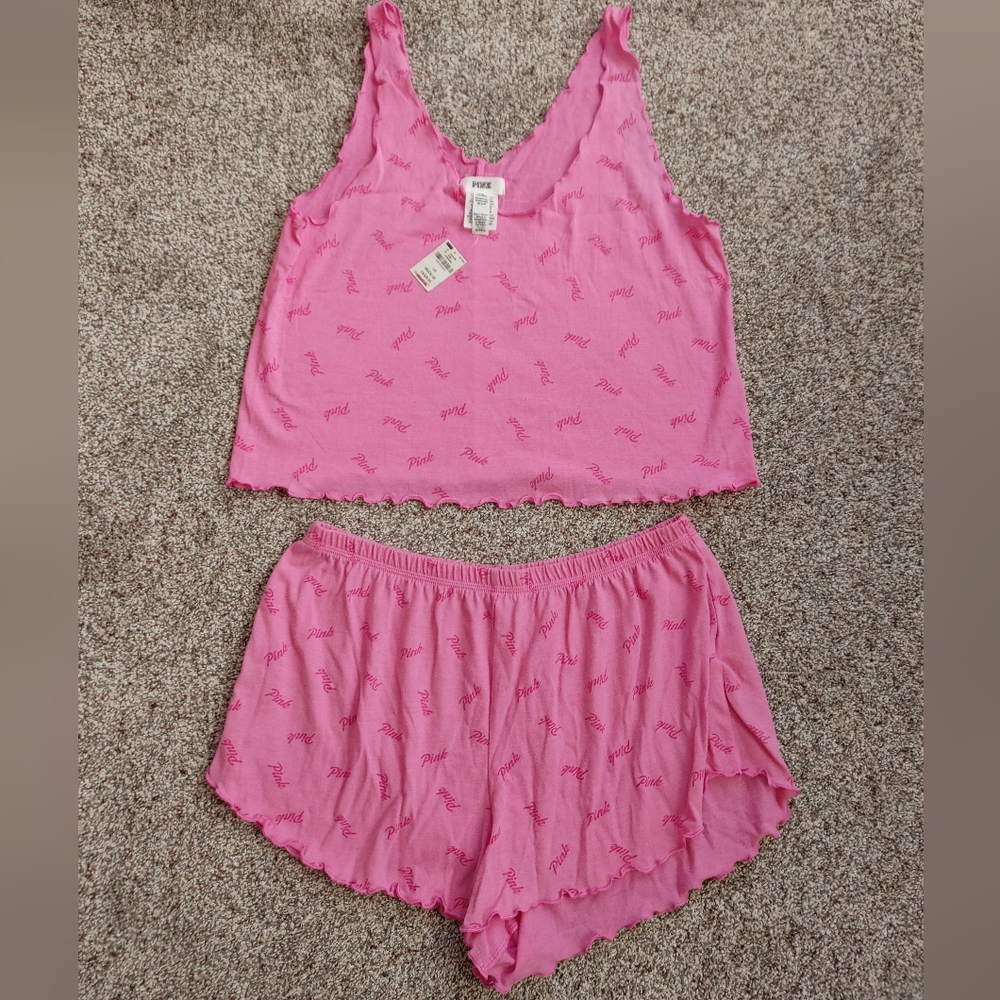 Pink Pajama Set with Logo Print